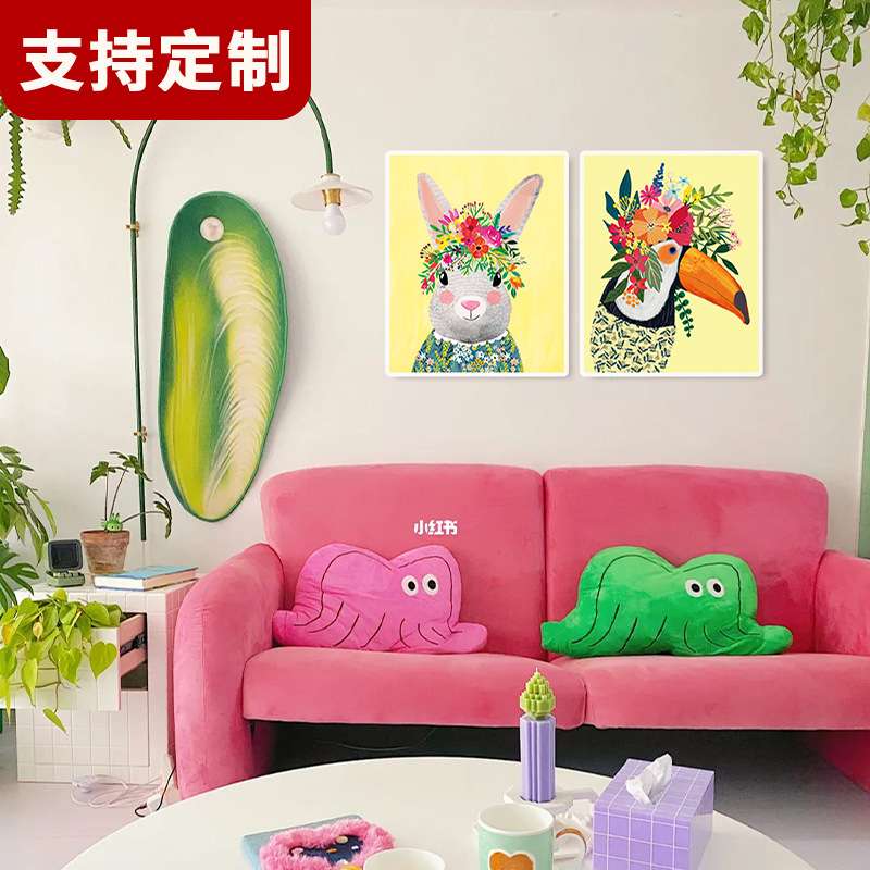 装饰画客厅入户玄关儿童房动物头像插画砂岩画UV打印立体砂岩画图片