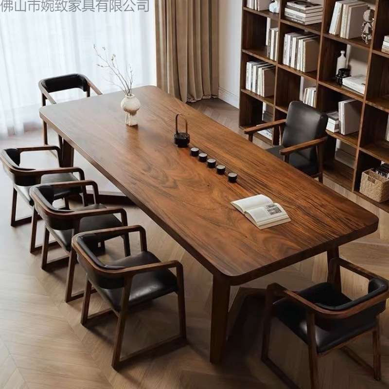 南美胡桃木桌面板新中式茶桌家用餐桌纯实木大板书桌工作台学习桌图片