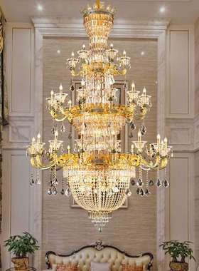 法式轻奢全铜水晶灯K9奢华别墅复式楼大吊灯24K金餐厅蜡烛欧式灯