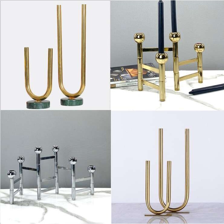 金银色折叠创意金属大理石多头蜡烛台北欧现代摆件样板间软装饰品