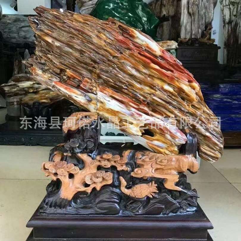 精品树化玉 德佰老坑冰种料,质地通透,配送黑檀木底座