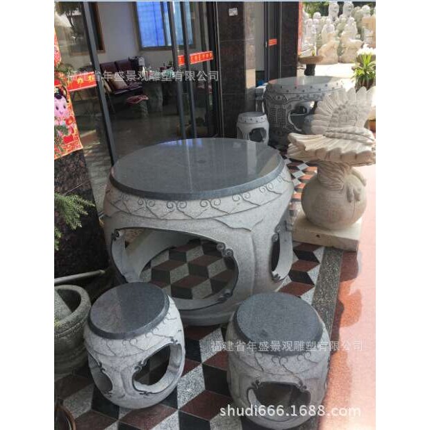 仿古石雕桌子 中式庭院别墅家具园林家居装饰产品 石刻圆桌凳子