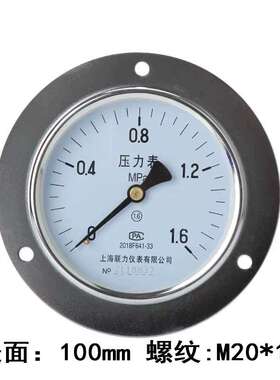 上海联力Y100ZT轴向带边压力表气压表水压0-1.6 -0.1-0MPA真空表