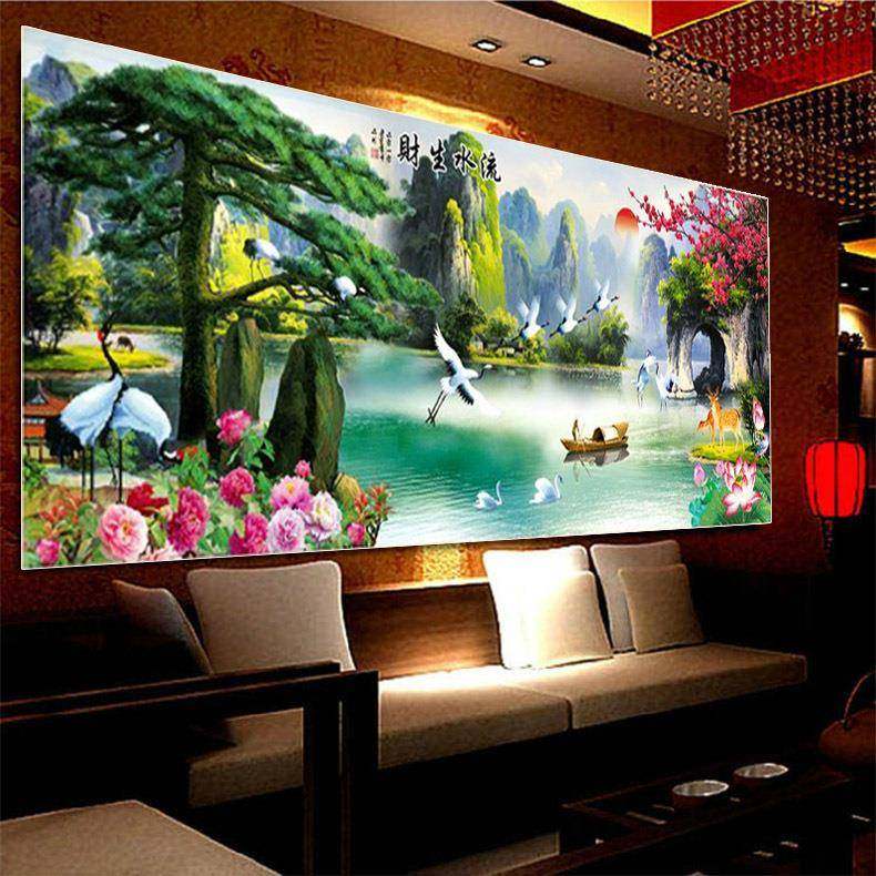 青飞5D精准印布富贵长春流水生财十字绣新款客厅风景山水十字绣,电子元器件市场,其它元器件,淘宝优惠券,粉丝福利购,淘宝优惠卷