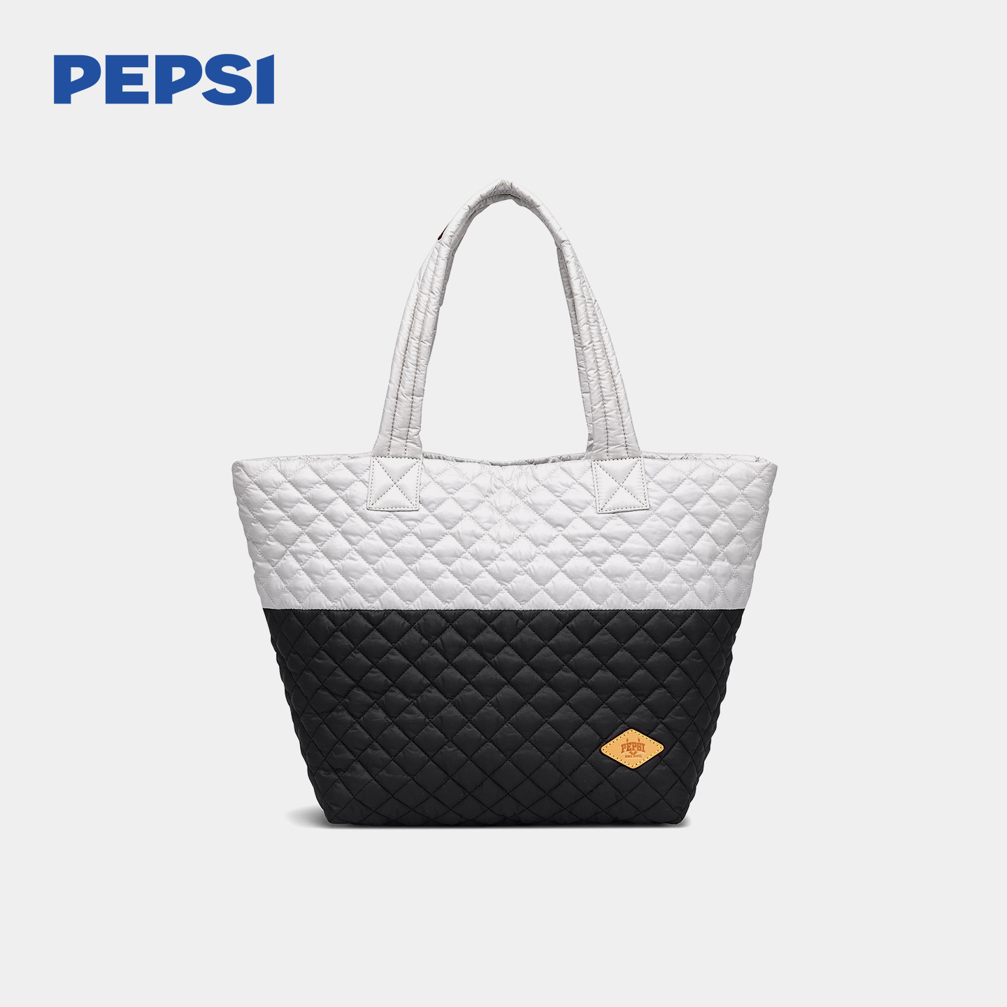 百事菱格纹通勤大容量羽绒托特包