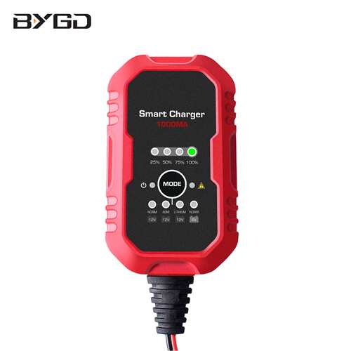 BYGD百盈1000mA汽车电瓶充电器智能三段式IP60防水车载电池充电器