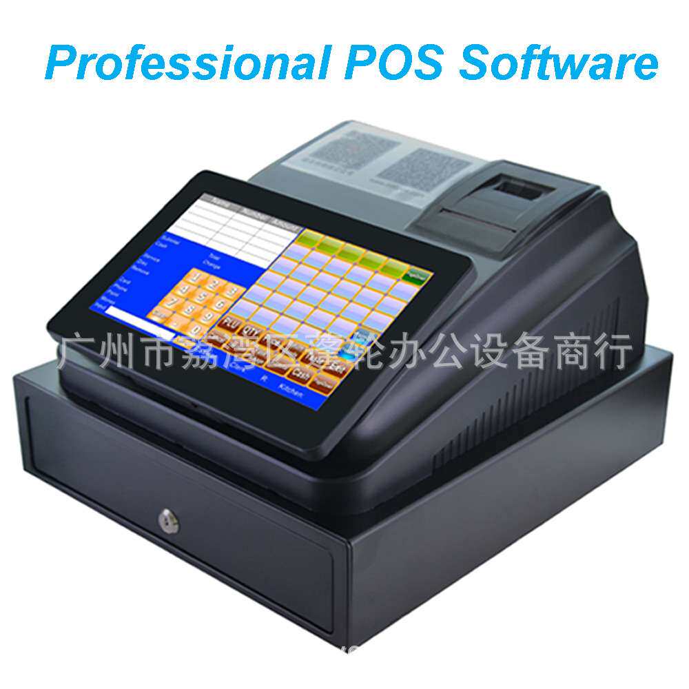 外贸英文版智能一体触屏电子收银机 快餐奶茶小吃免维护收款机