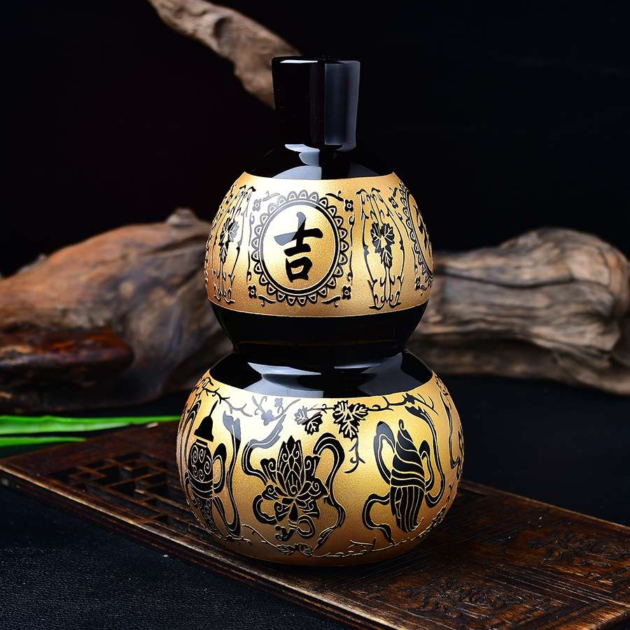 天然黑曜石葫芦摆件如意八宝供佛原石八吉祥家居办公桌面摆设