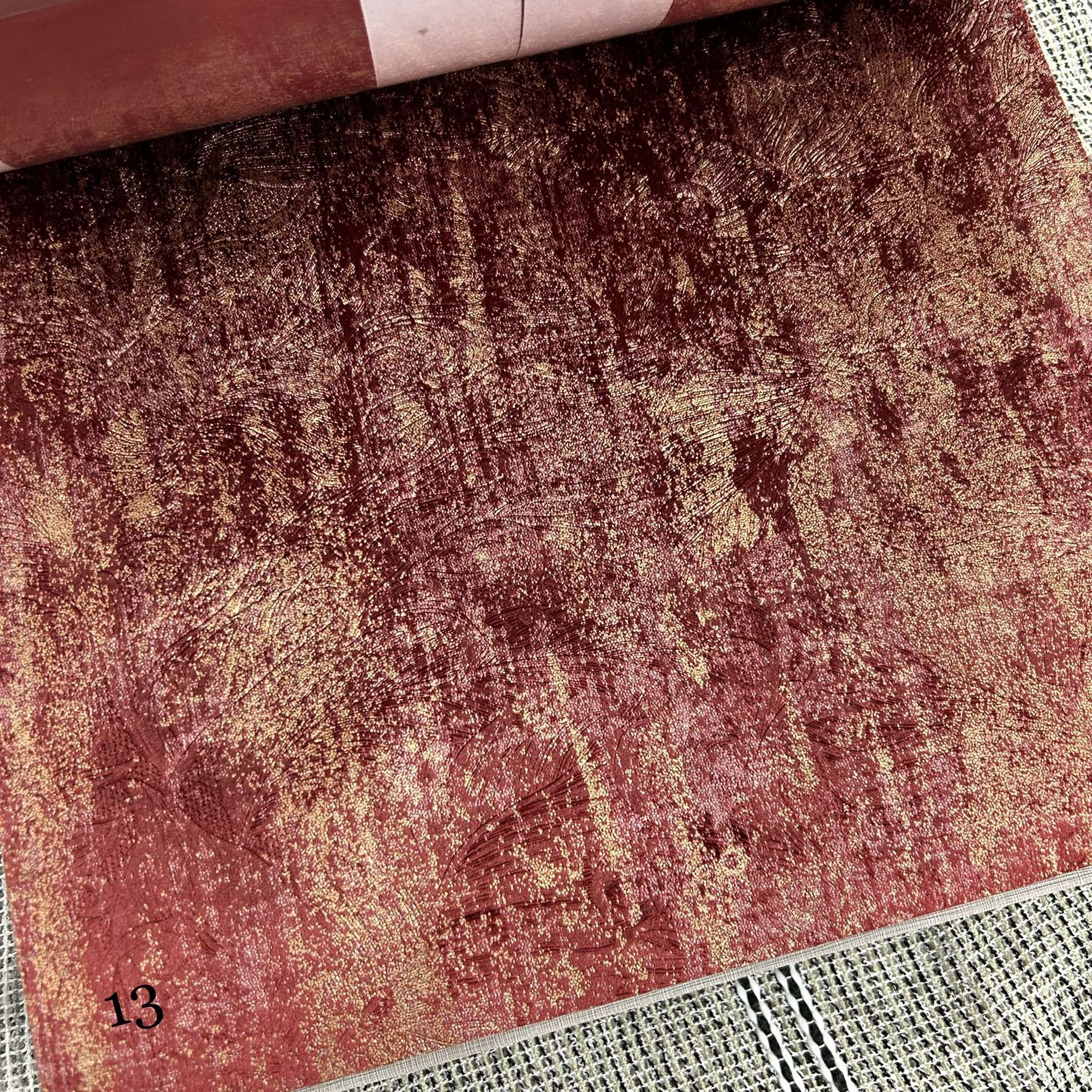 门幅145cm绒布压花烫金新中式凤尾羽毛图案红色黄色绿色绒布面料