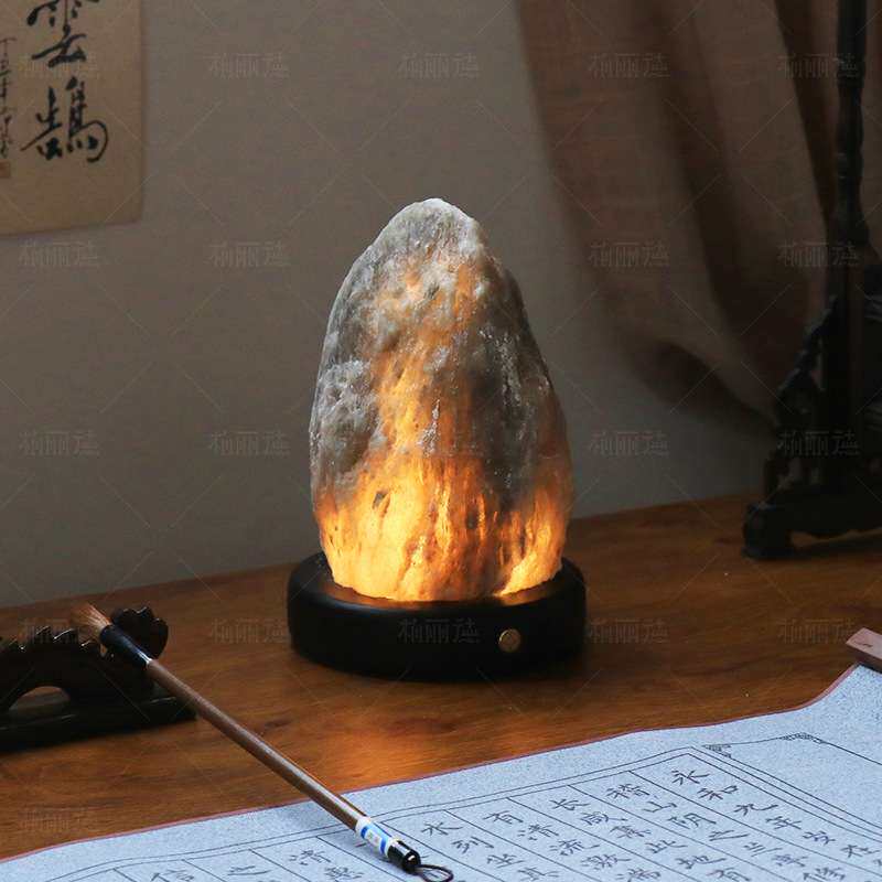 新中式台灯巴基斯坦盐灯喜马拉雅风水长明灯招财天然小夜灯充电款
