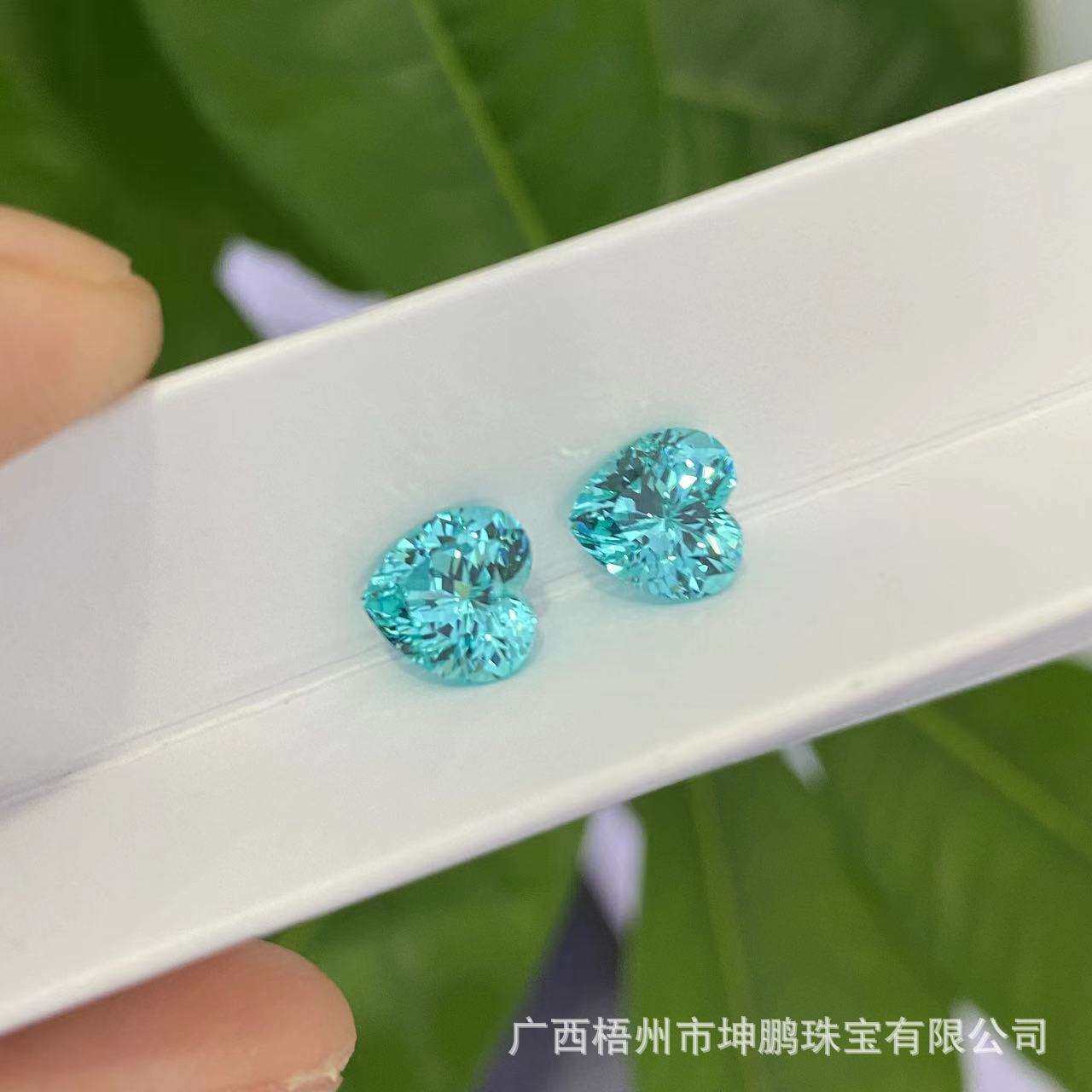 源头厂家霓虹蓝帕拉伊巴碧玺实验室蓝宝石桃心形湖水蓝裸石戒面