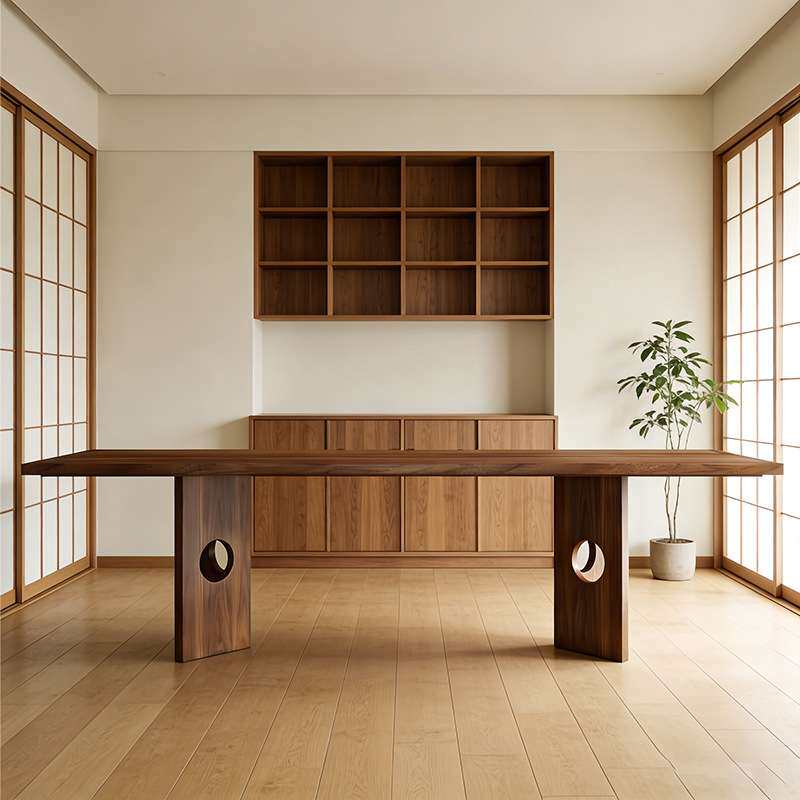 小户型餐厅大板茶桌茶台新中式禅意宋式美学餐桌实木长形餐桌椅子