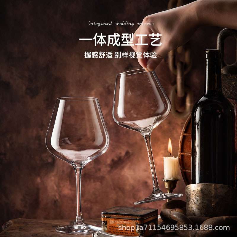 勃艮第红酒杯套装家用轻奢高档摆件水晶玻璃高脚杯旋转醒酒器酒具