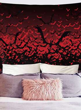 自建站热卖halloween蝙蝠图案印花室内挂毯来图制定居家客厅壁毯