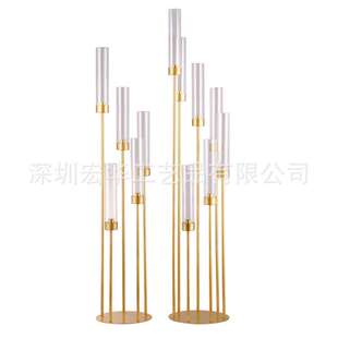 婚庆道具金色步步高路引铁艺圆盘亚克力烛台浪漫装饰摆件路引装饰