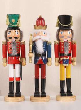 夸境  2020新款木质圣诞装饰品38CM胡桃夹子木头人桌面装饰摆件