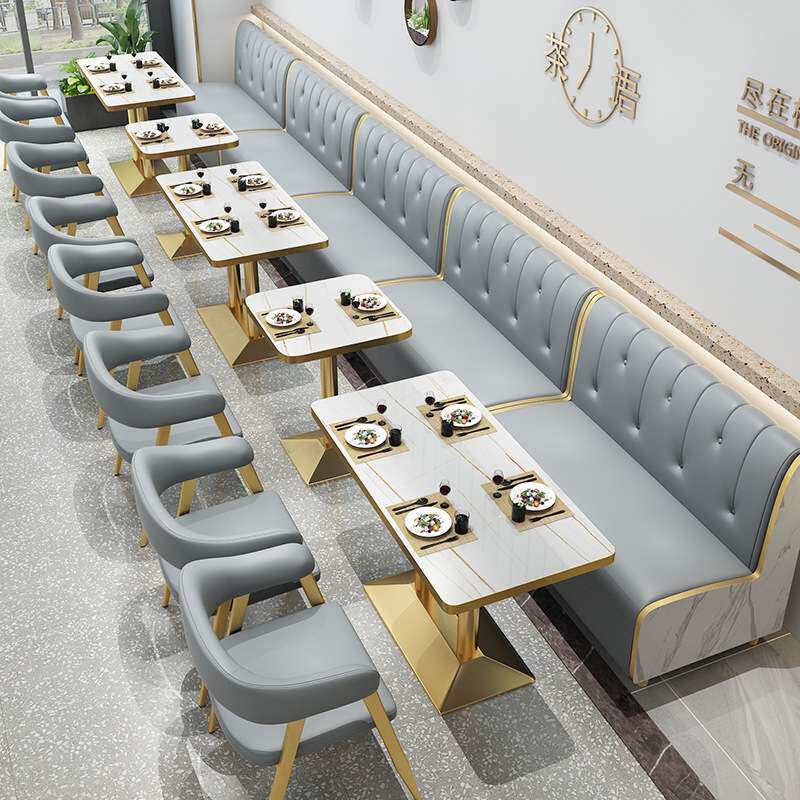 网红奶茶店西餐厅桌椅甜品店餐饮店卡座沙发桌椅靠墙简约清新组合