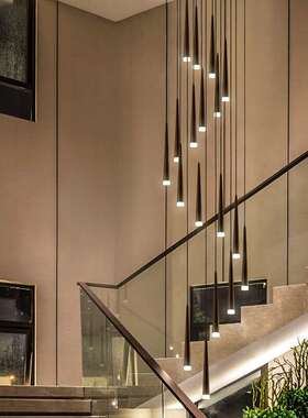 现代简约led楼梯间长吊灯复式楼黑色长吊灯餐厅吧台床头小吊灯具