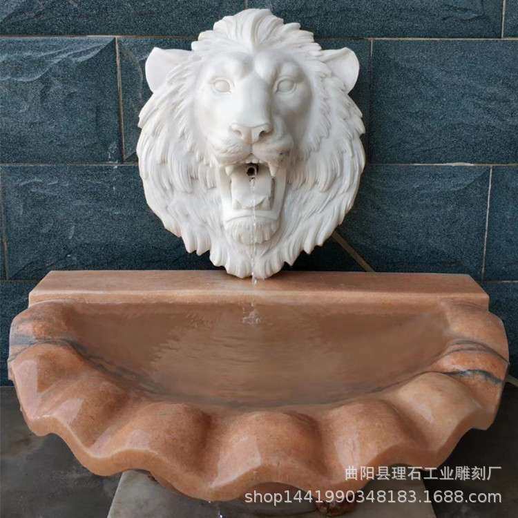 厂家直供 石雕喷水兽头 大理石虎头兽头散水盆装饰摆件