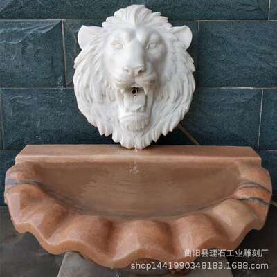 厂家直供 石雕喷水兽头 大理石虎头兽头散水盆装饰摆件