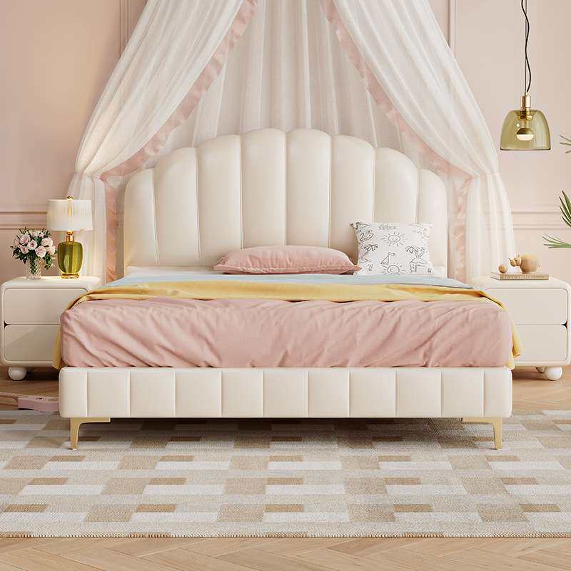 儿童床男孩奶油风贝壳床女孩青少年简约男女孩皮床