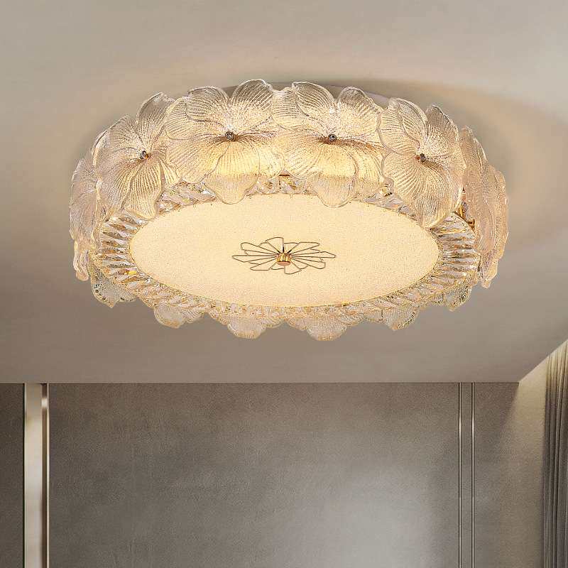 法式轻奢卧室灯简约餐厅水晶房间吸顶灯现代玻璃灯罩新款创意灯具