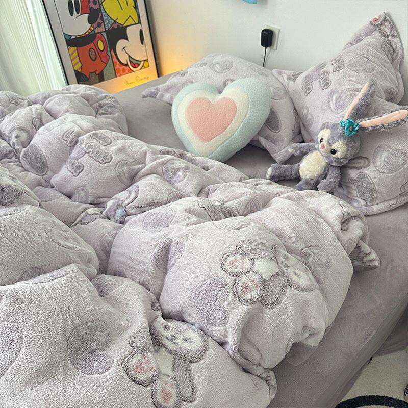 冬季加绒床单保暖珊瑚绒四件套加厚雪花绒柔软床品学生被套三件套