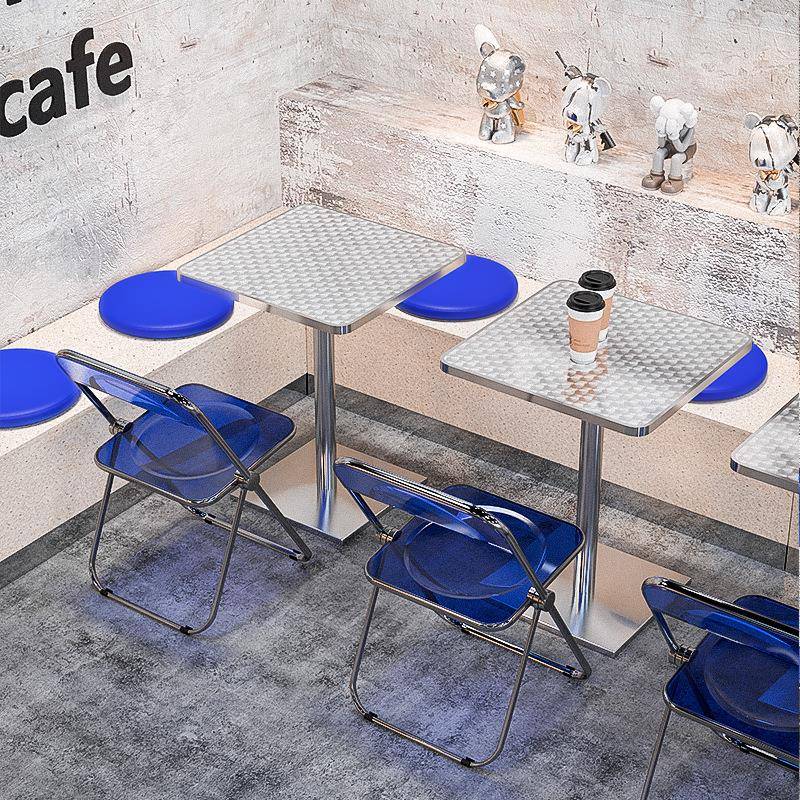 叙利亚工业风甜品小吃卡座奶茶店不锈钢圆桌网红咖啡厅餐桌椅组合