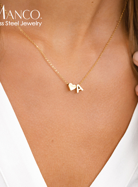 2025钛钢不掉色DIY立体爱心INS风项链个性名字项链女首字母锁骨链