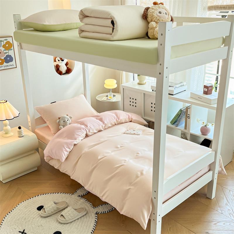 新款亲肤舒适水洗磨毛学生双拼轻奢三件套四件套纯棉床单被套