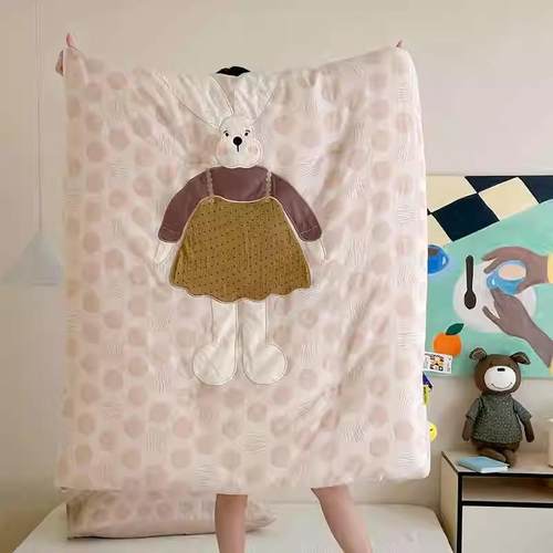 亲子款A类全棉三层纱贴布绣儿童春秋被 加厚学生宿舍单双人冬被