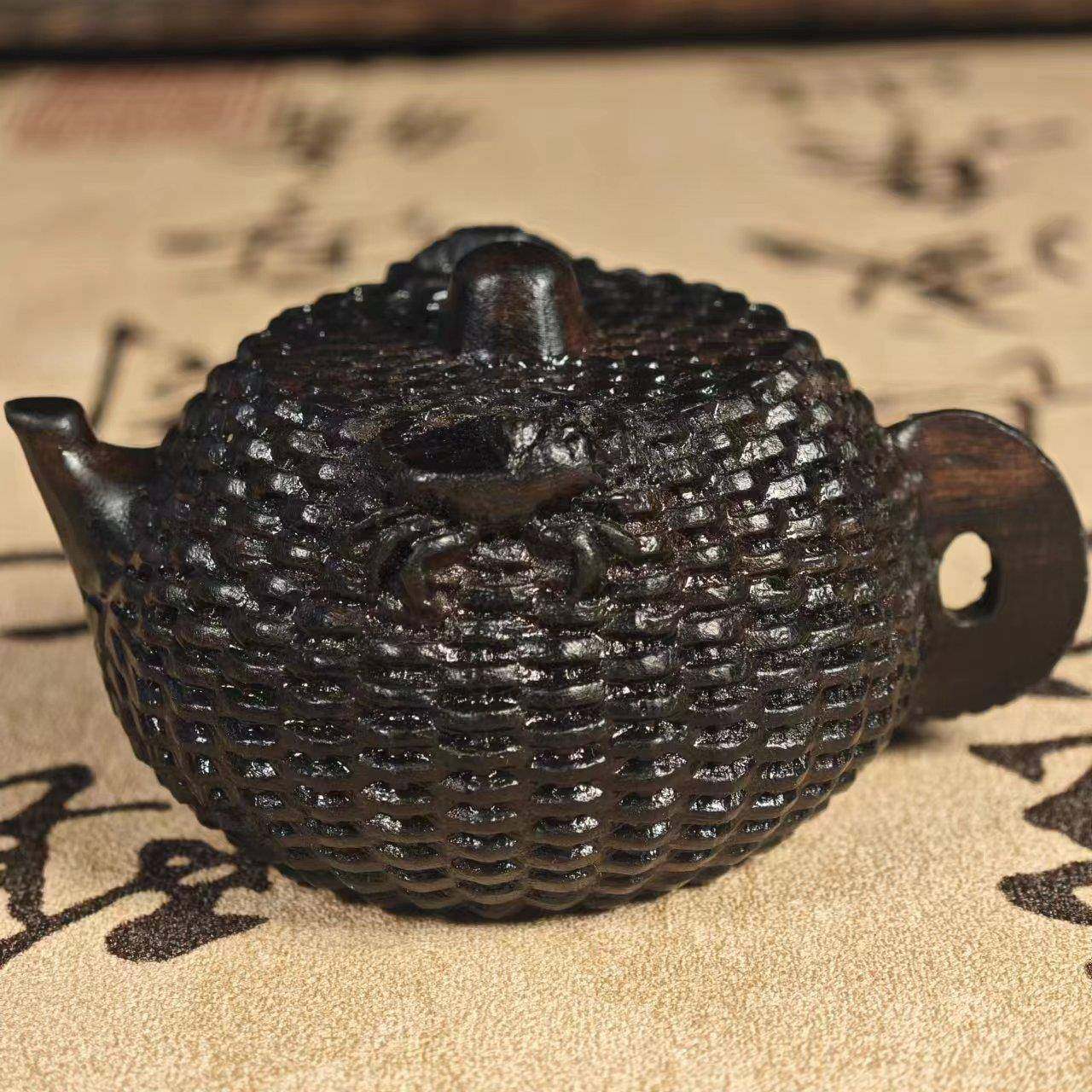 印尼达拉干木雕手把件把把壶鱼篓壶挂件茶壶实木文玩工艺品