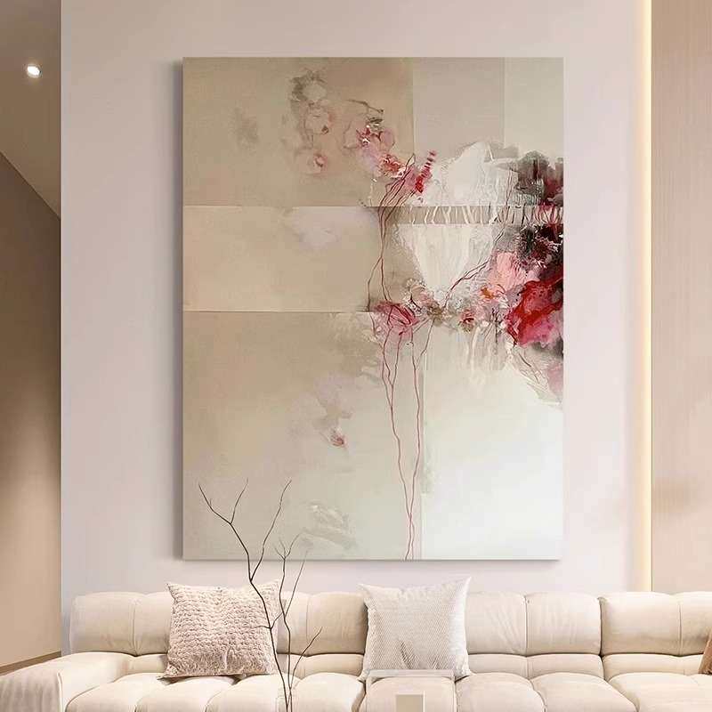 奶油风客厅玄关抽象画轻奢现代纯手绘无框肌理油画北欧田园装饰画