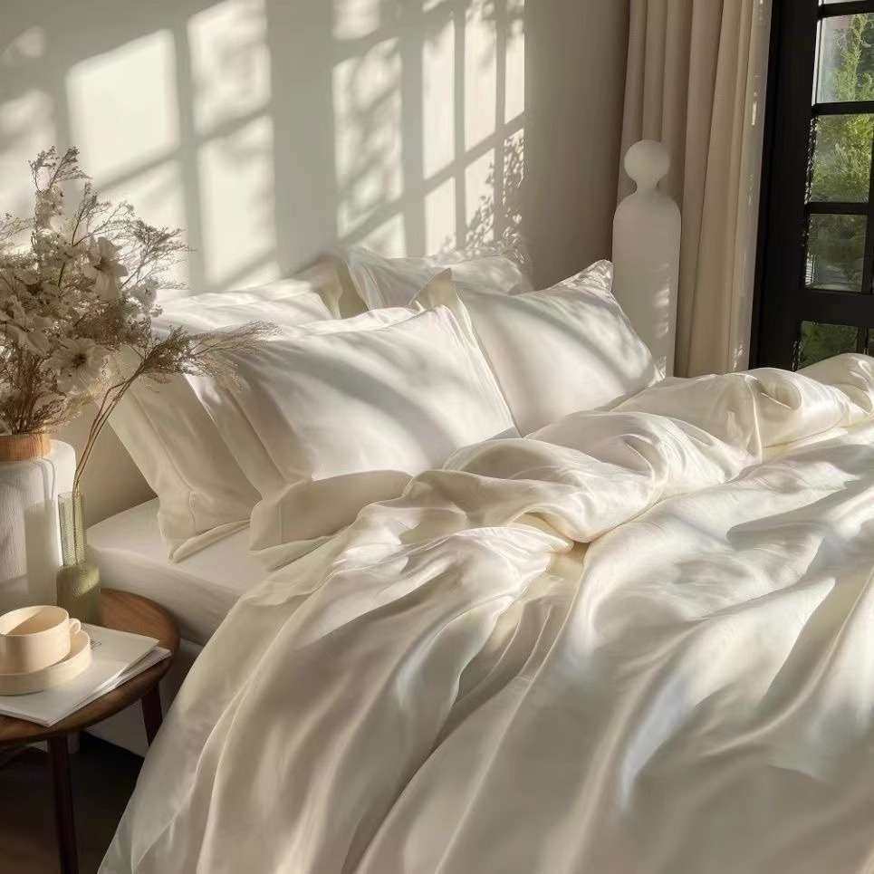 60支兰精天丝四件套 简约纯色双拼夏季丝滑凉感冰丝被套床单床品