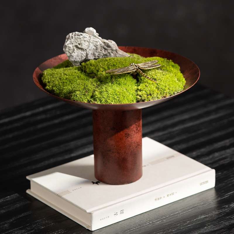 匠十三 永生苔藓茶室样板间日式茶道插花仿真绿植装饰品摆件