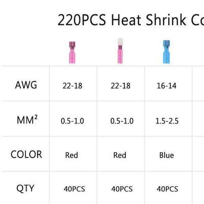 跨境货源220PCS公母插全绝缘端子接线防水冷压端热缩组合工厂直销