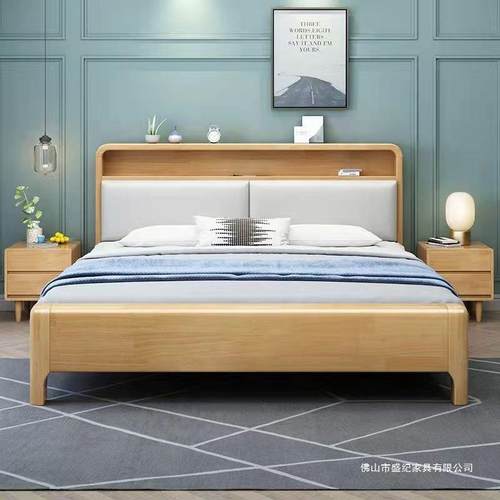 床实木床现代简约床1.8米卧室双人床1.2米橡胶木.实木床1.5米床