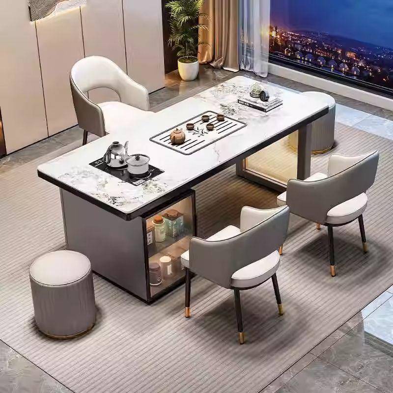 现代轻奢岩板茶桌客厅家用阳台茶台办公室茶桌椅组合一桌五椅茶几