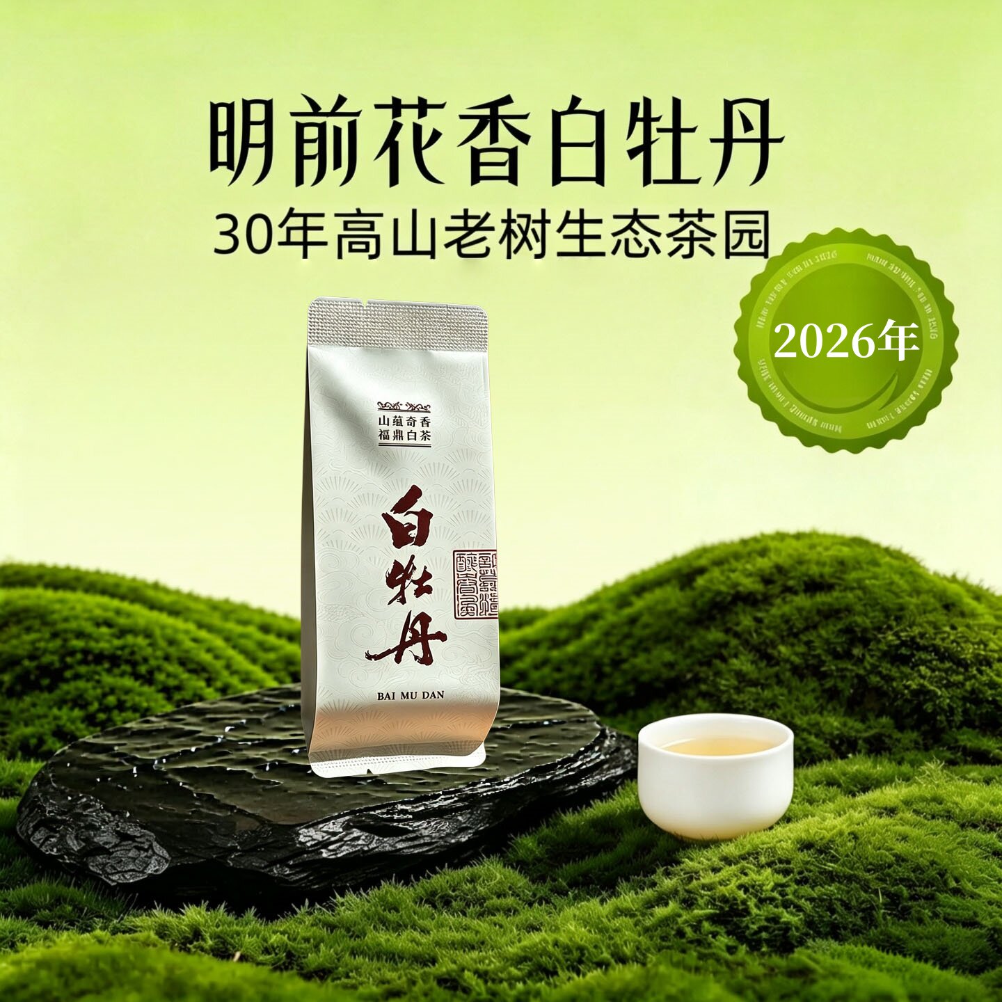 2026年明前老树花香白牡丹福鼎白茶管阳高山独立小泡袋纯日晒茶叶