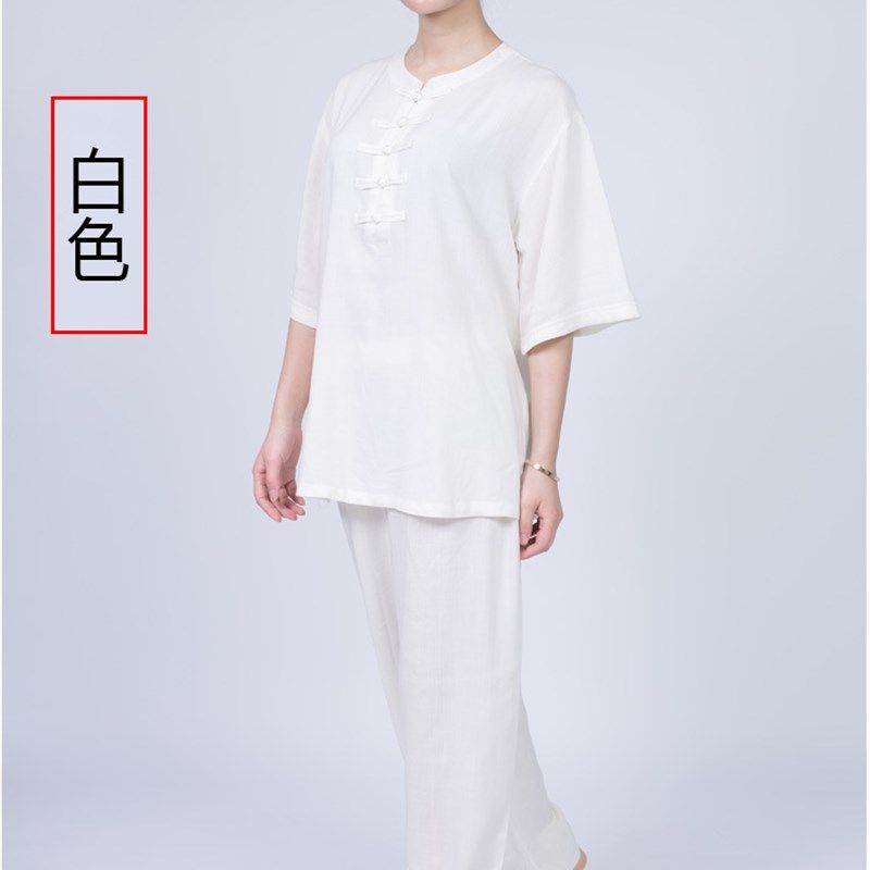 太极服女短袖夏季中老年妈妈太极拳服装练功服亚麻棉麻母亲节礼物