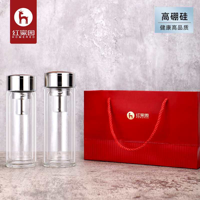 厂家117高硼硅玻璃办公杯双层加厚玻璃杯高档男士泡茶杯印广告字