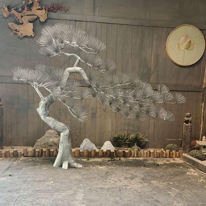 仿真迎客松落地装饰牙签松树银色枯树造景假树新中式软装造景摆件