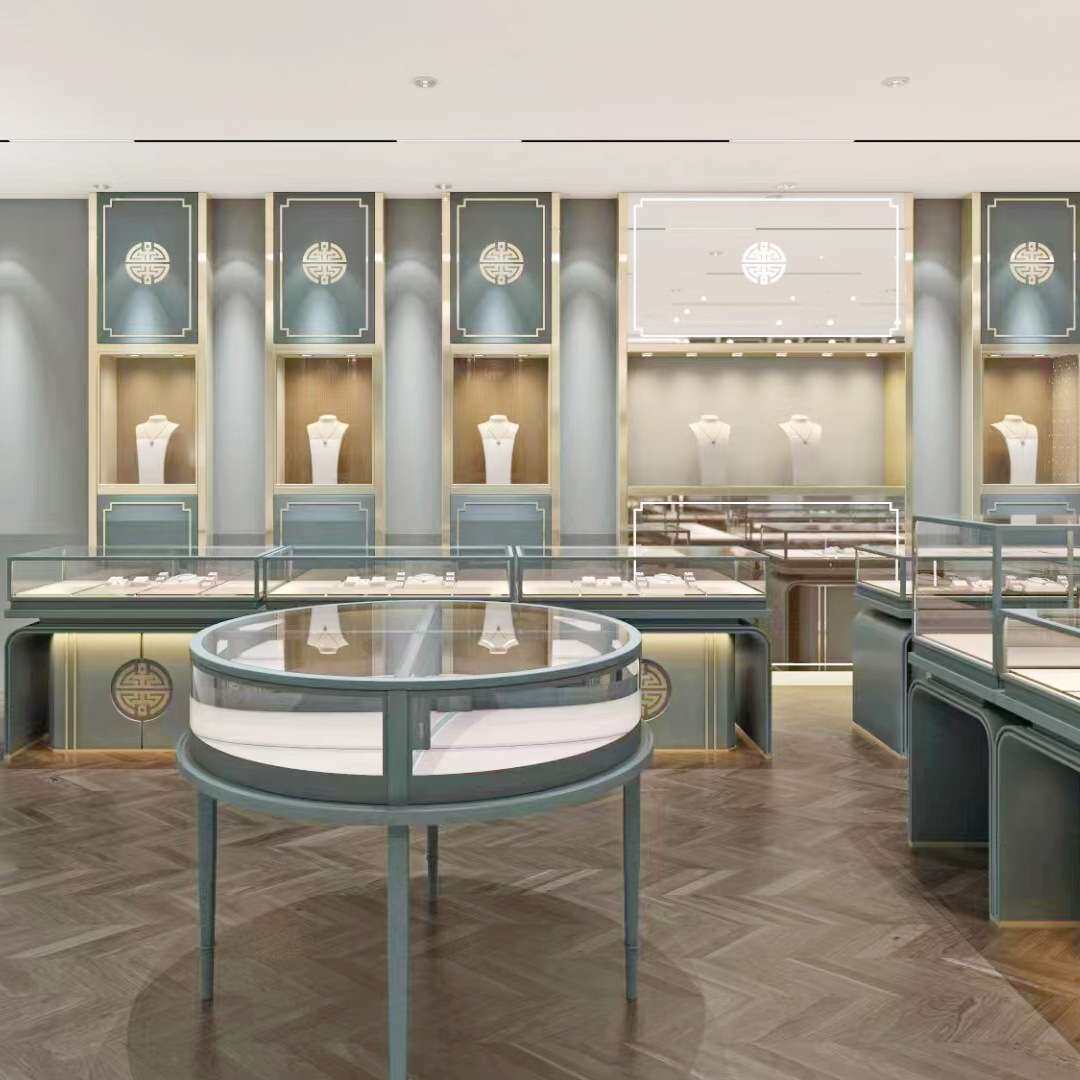 新中式风格珠宝展示柜 黄金古董玉器陈列柜 全店装修设计制作厂家