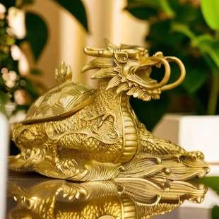 铜龙龟摆件纯铜开盖龙头龟铜制神兽客厅办公室桌面工艺品瑞兽o