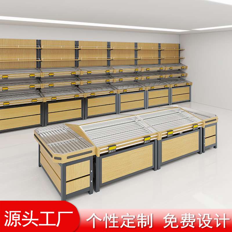 蔬菜货架生鲜店超市钢木果蔬架展示架水果货架不锈钢商用卖菜架子
