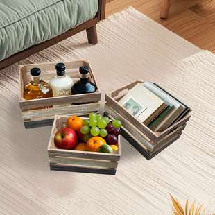 3PCS大中小做旧木制收纳筐储物框简易杂物框家用水果蔬菜手工制作