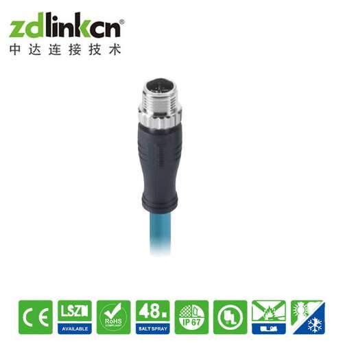 M12连接器X-CODE X编码 公头防水连接器IP68 万兆传输，视觉
