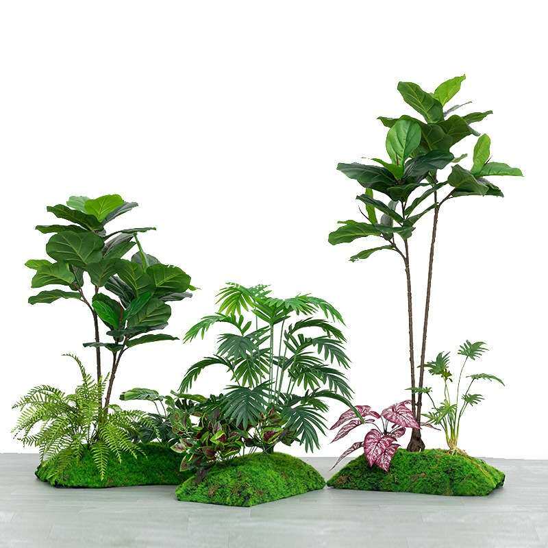 绿植造景室内景观造景橱窗场景布置苔藓假植物装饰楼梯下假树绢花