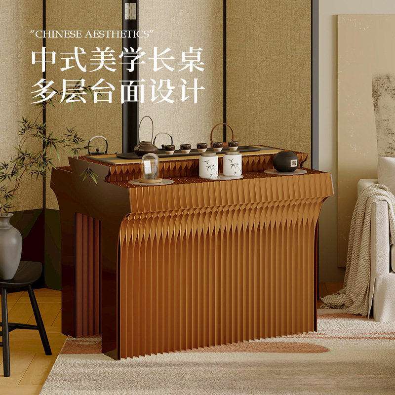 宋韵长桌宽敞陈列中式禅意雅致 艺术展示台 待客展台茶艺门店