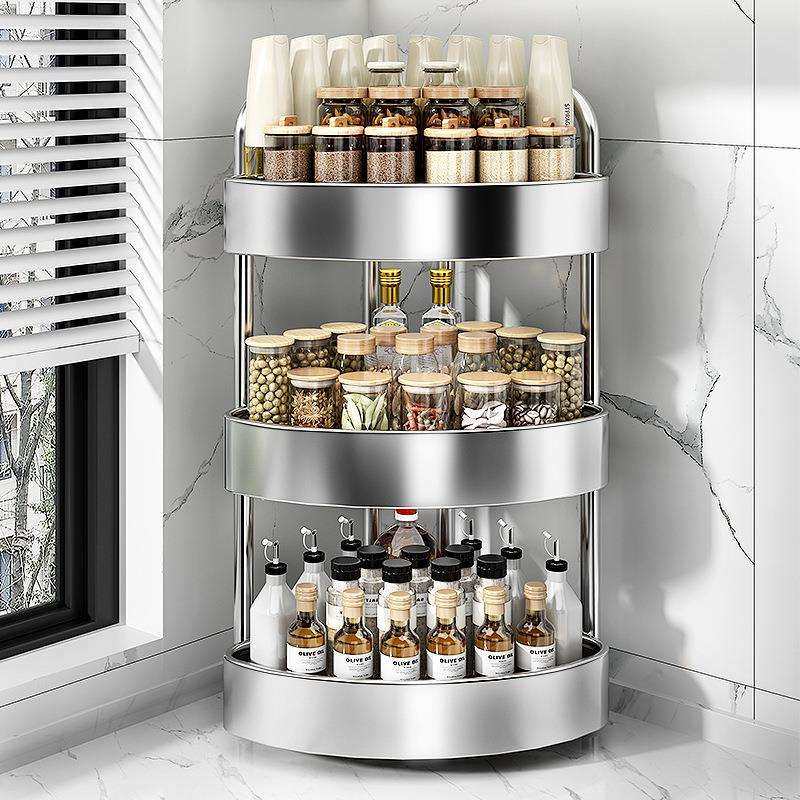 不锈钢厨房调料品置物架台面墙角多功能放调味瓶罐双层三角收纳架